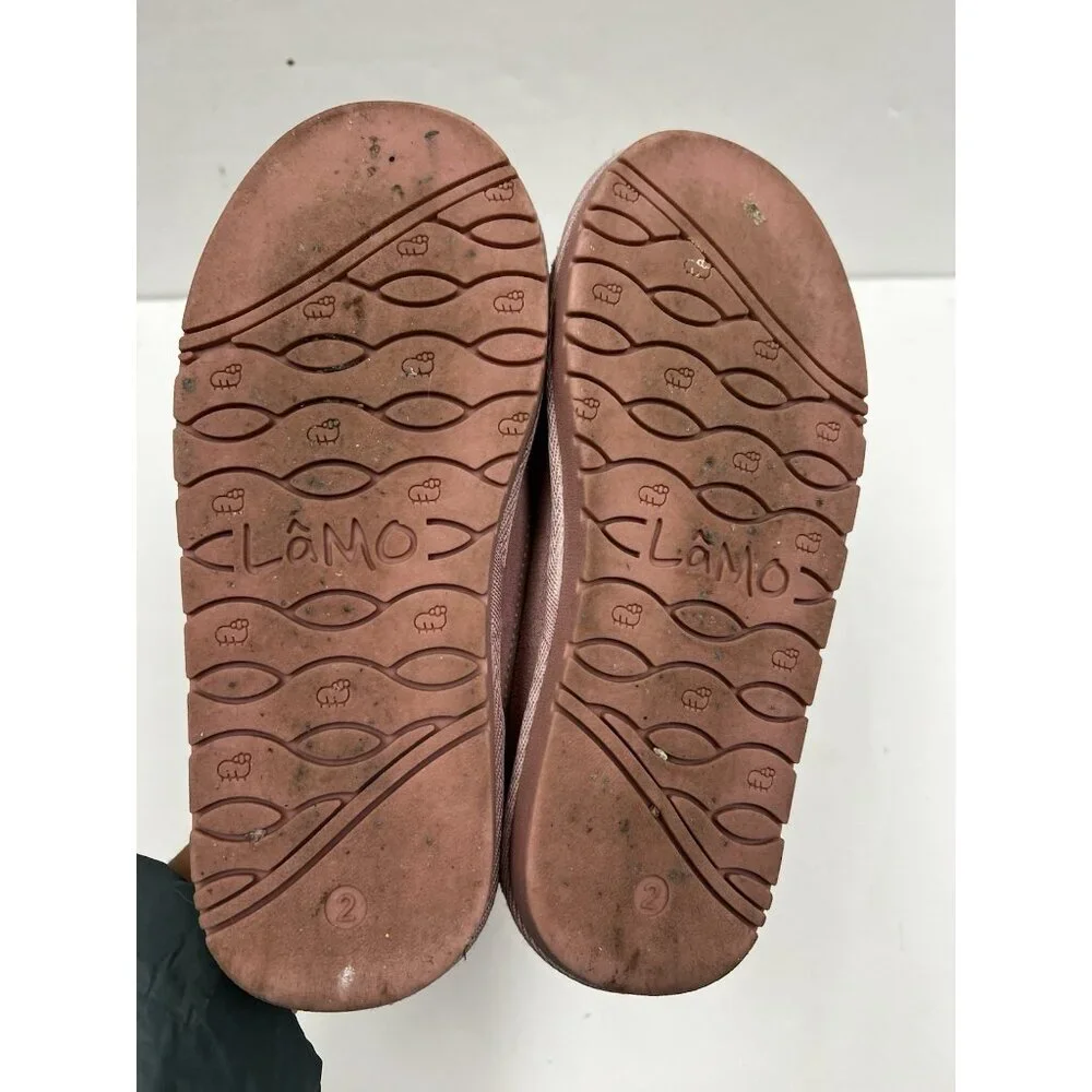 Lamo House Slippers Youth 2 Pink Suede Fur Lined Moccasins Cozy